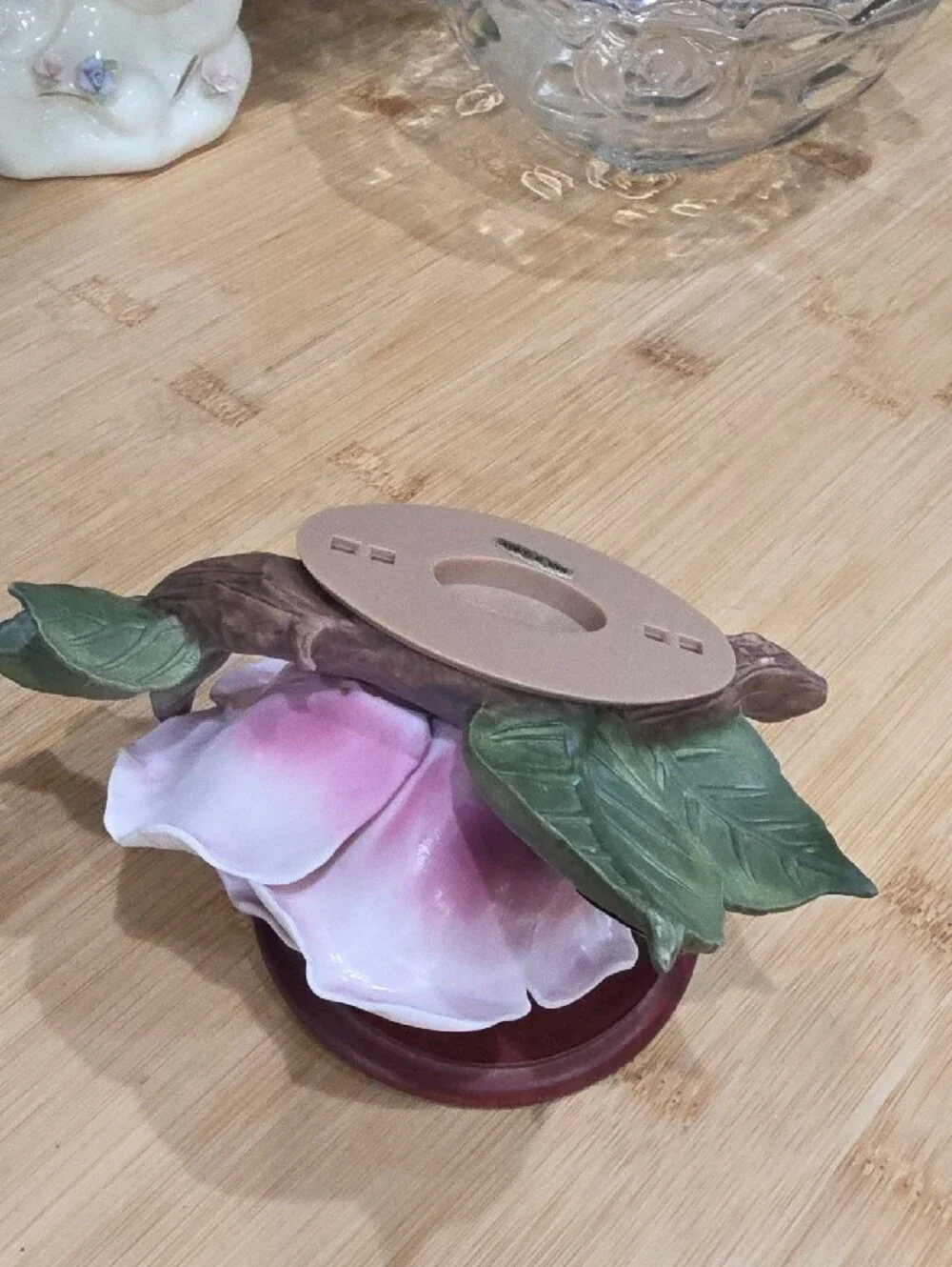 Vintage, Handcrafted Porcelain Pink Rose Figurine by Teleflora 1980s.